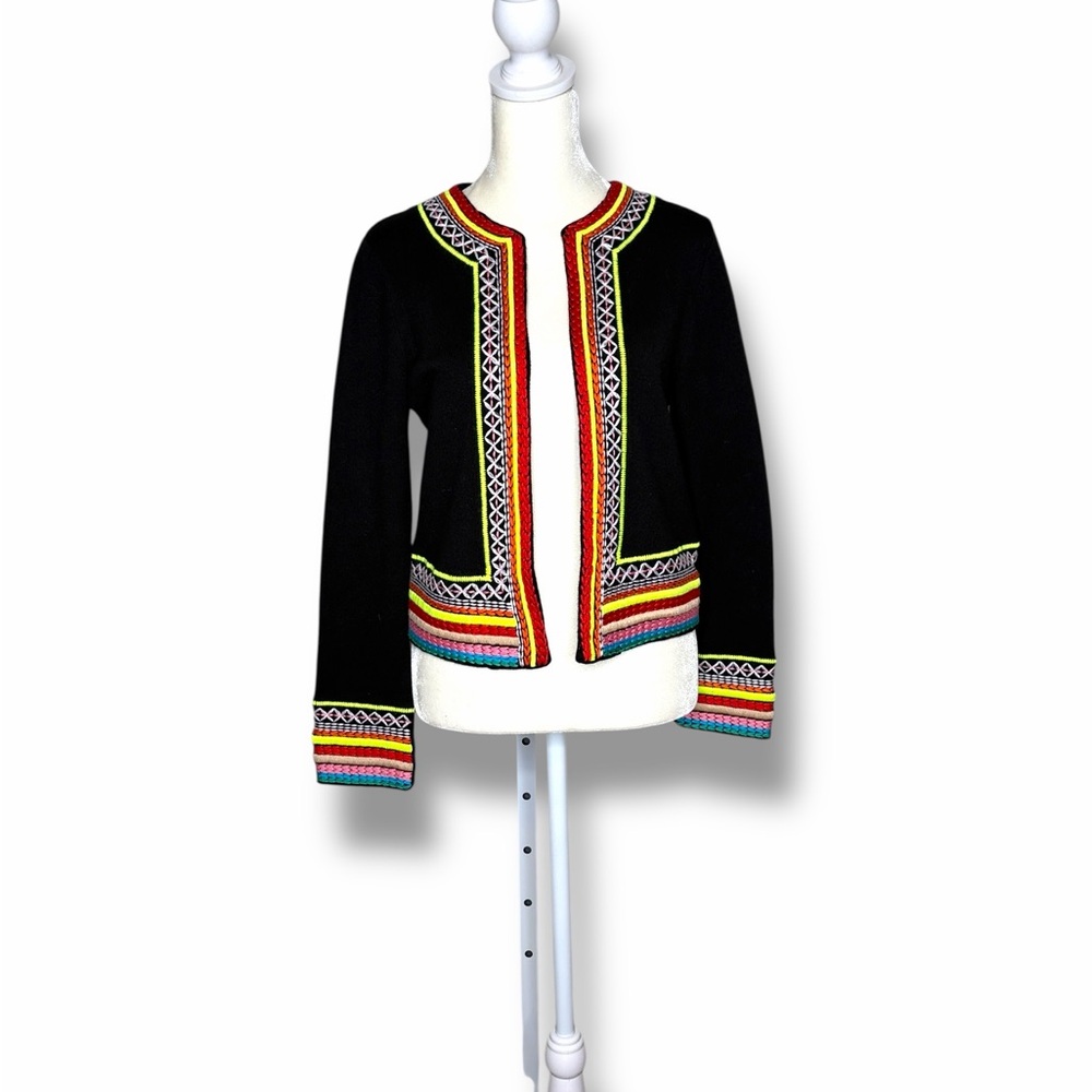 ALICE+OLIVIA Round Neck Meemee Embroidered Open Front Cropped Cardigan S/P A33 - Picture 11 of 11